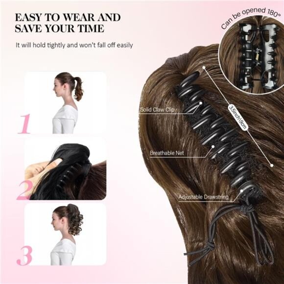 Clip on Ponytails for Women - 12 Inch Chocolate Brown - Picture 4 of 7